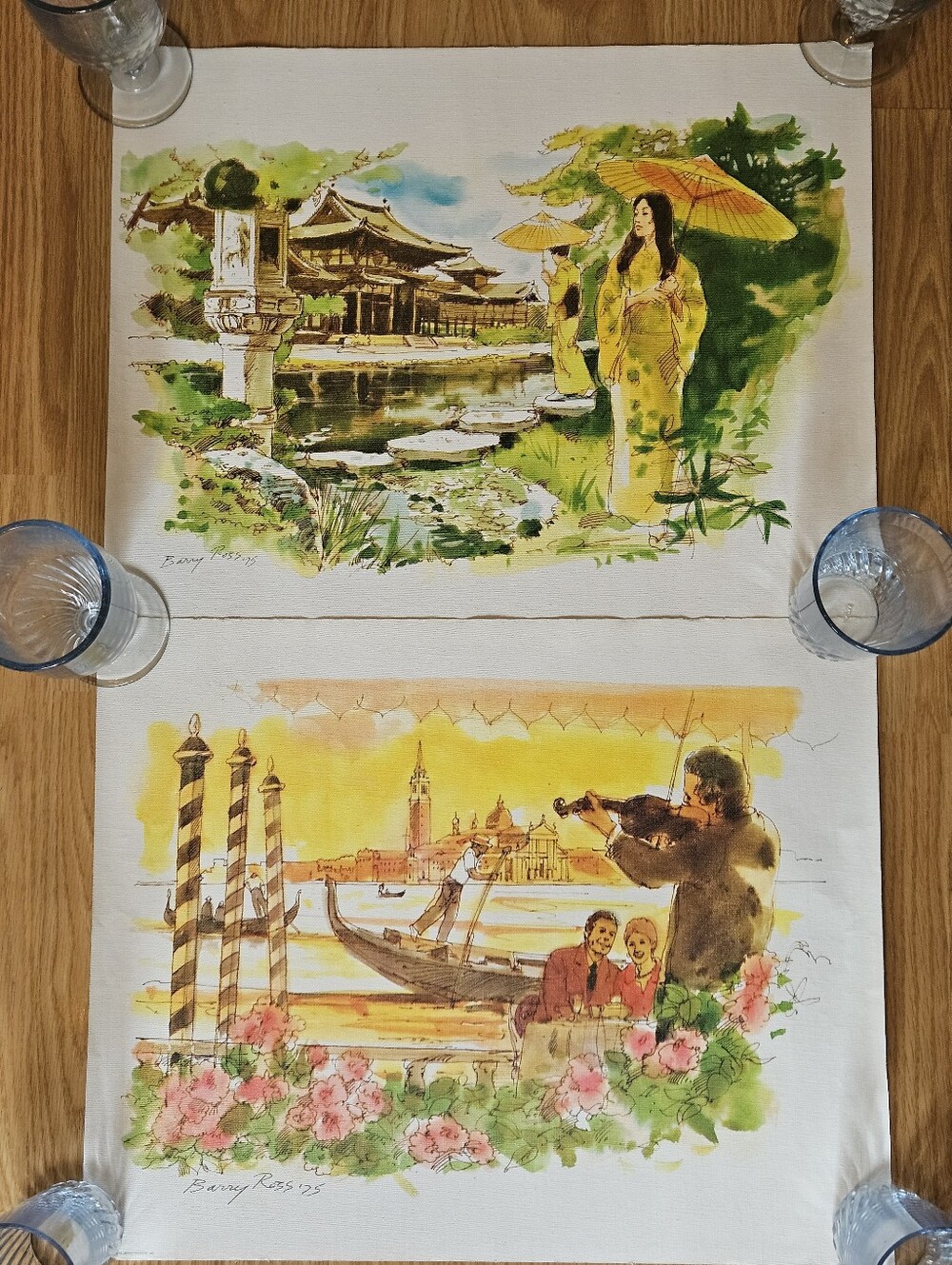 Vintage 1975 Nestle Barry Ross World Art Print Collection Canvas Lot Of 2 Venice